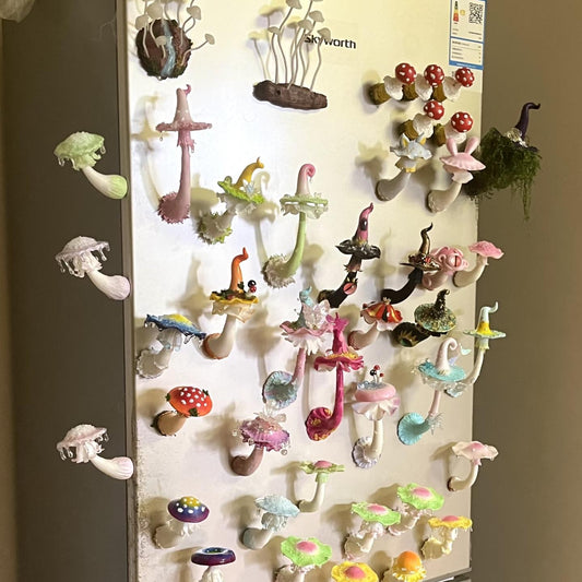 Handmade Mushroom Elf clay refrigerator magnets