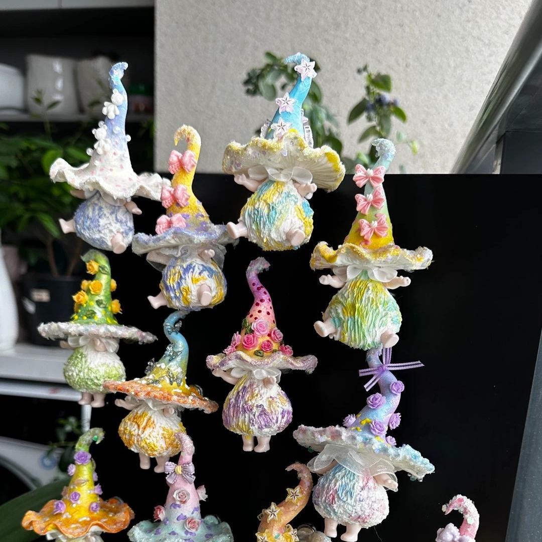 Handmade Mushroom Elf clay refrigerator magnets